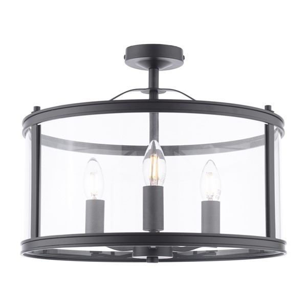 (image for) Laura Ashley Harrington 3 Light Semi-Flush Matt Black and Glass